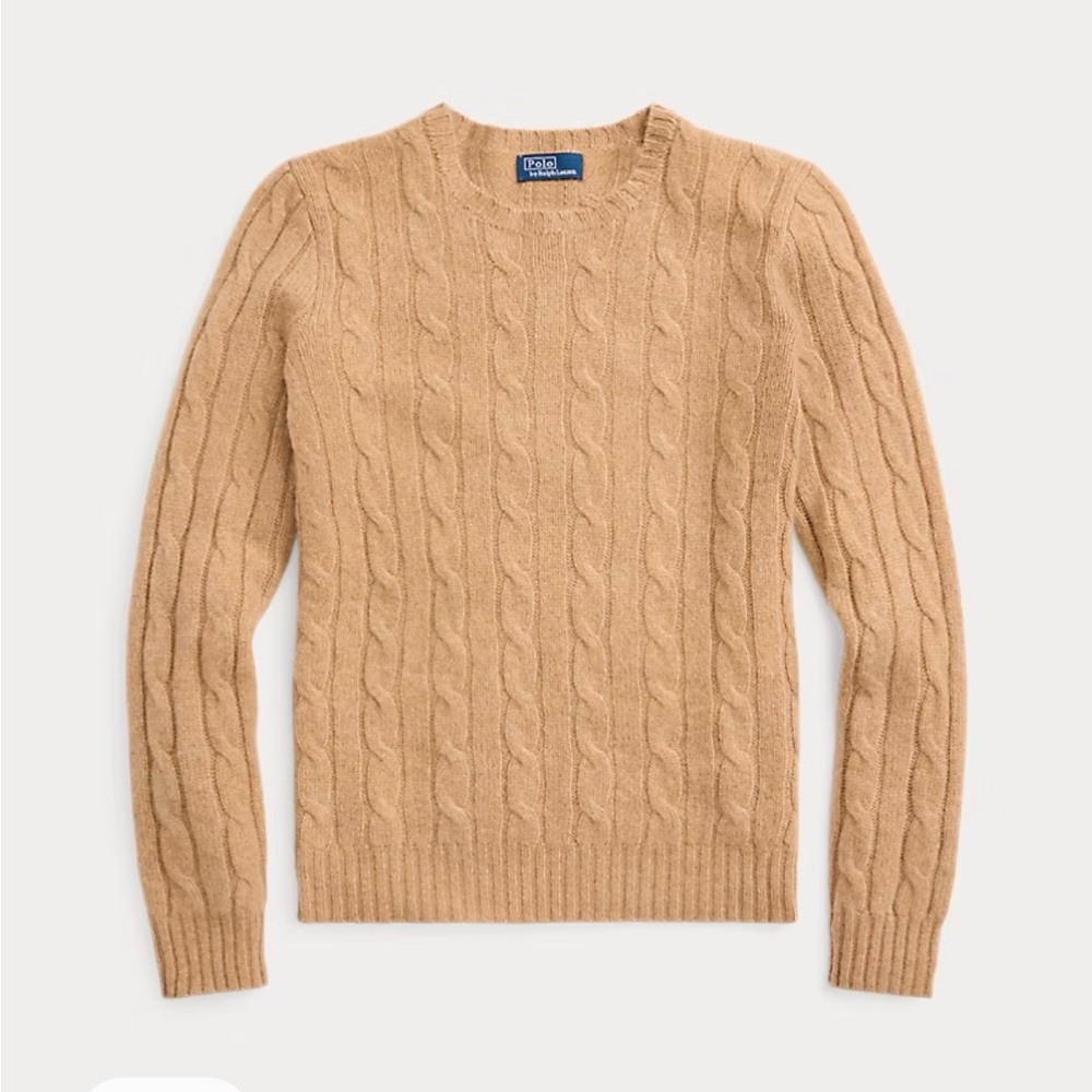 Polo by Ralph Lauren Cable Knit Cashmere Crewneck Sweater in Camel size M - Picture 2 of 2